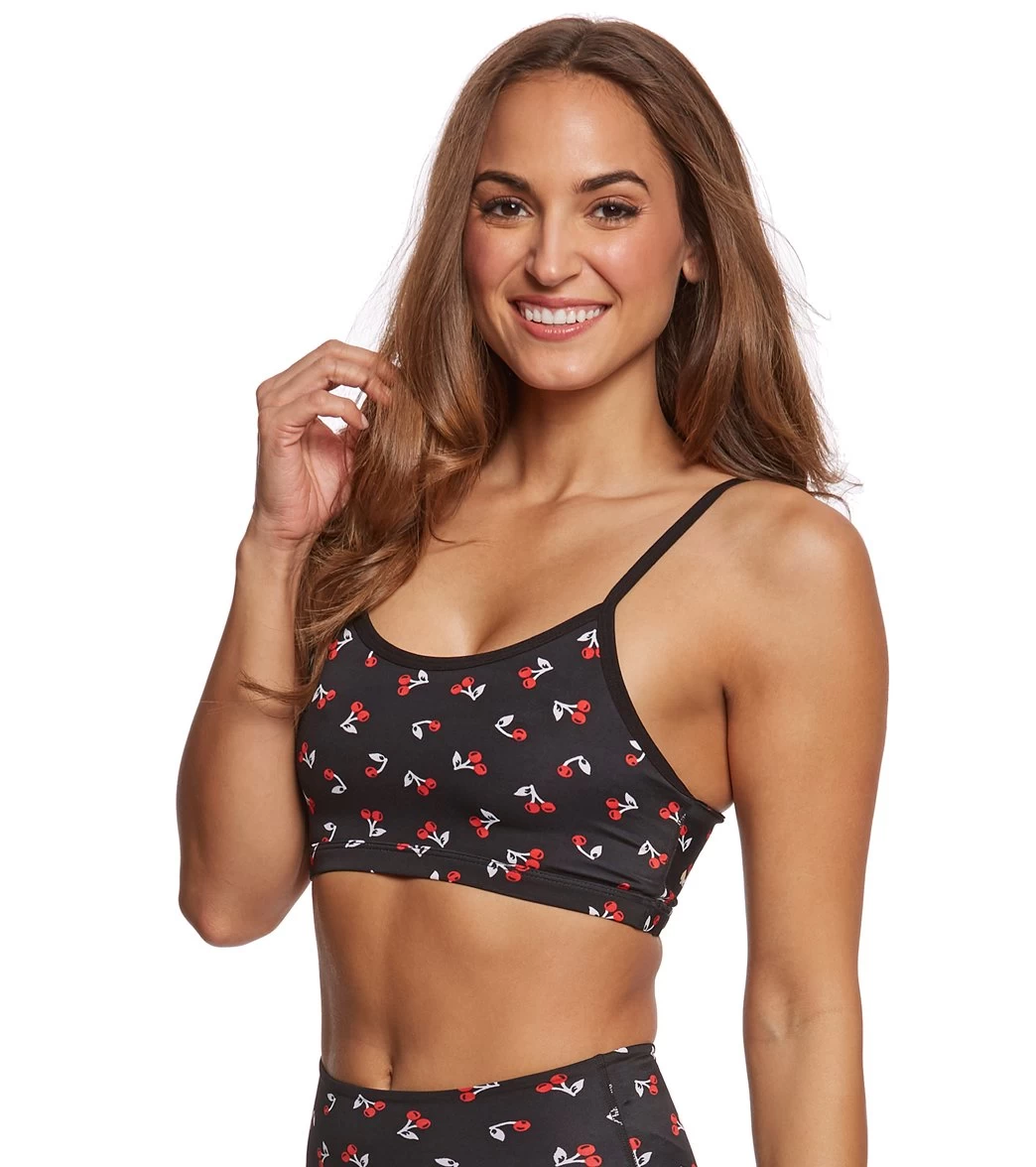Beyond Yoga Kate Spade Cinched Bow Yoga Sports Bra Tri-Color Cherries