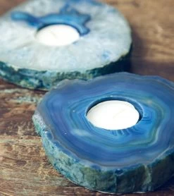 SoulMakes Agate Slab Candle Holder Blue