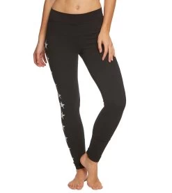 Hard Tail High Rise Star Ankle Cotton Yoga Leggings Black/White