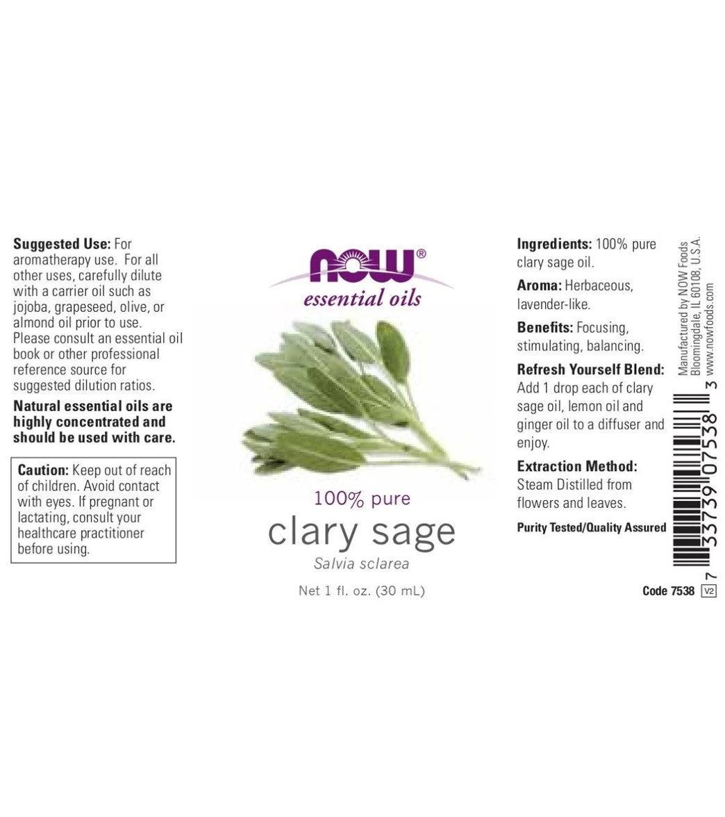 NOW 100% Pure Clary Sage Essential Oil 1 Oz