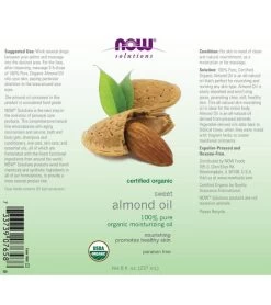 NOW Organic 100% Pure Sweet Almond Oil 8 Oz