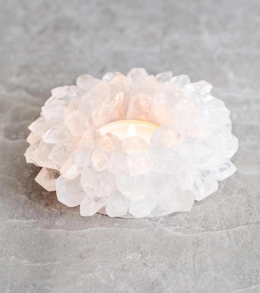 SoulMakes Clear Quartz Lotus Candleholder Clear
