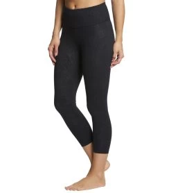 Balance Collection Embossed High Waisted Yoga Capris Black Brush Stroke
