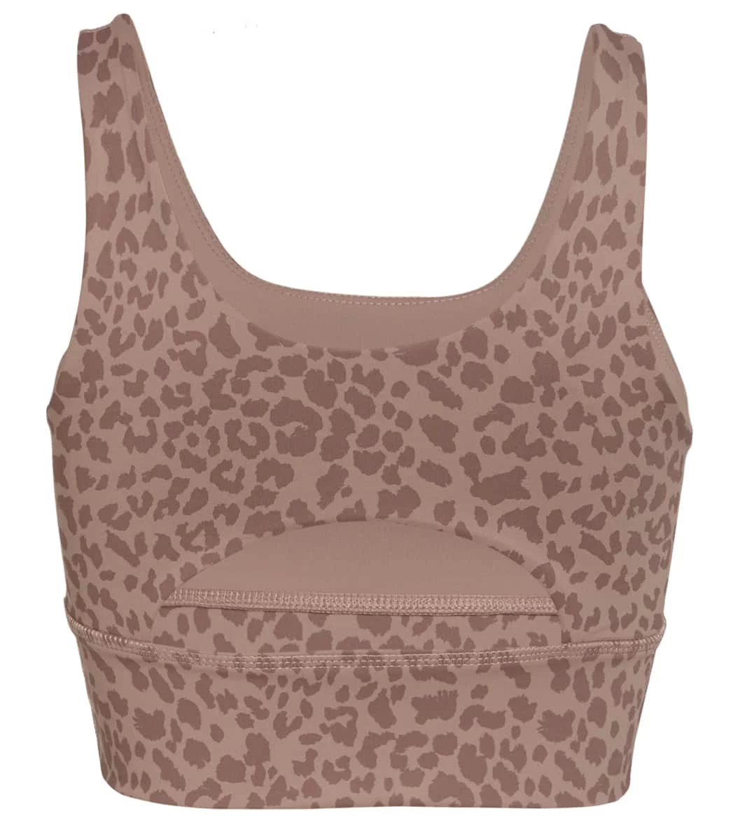 DYI Elevate Printed Yoga Sports Bra Taupe Leopard Spots