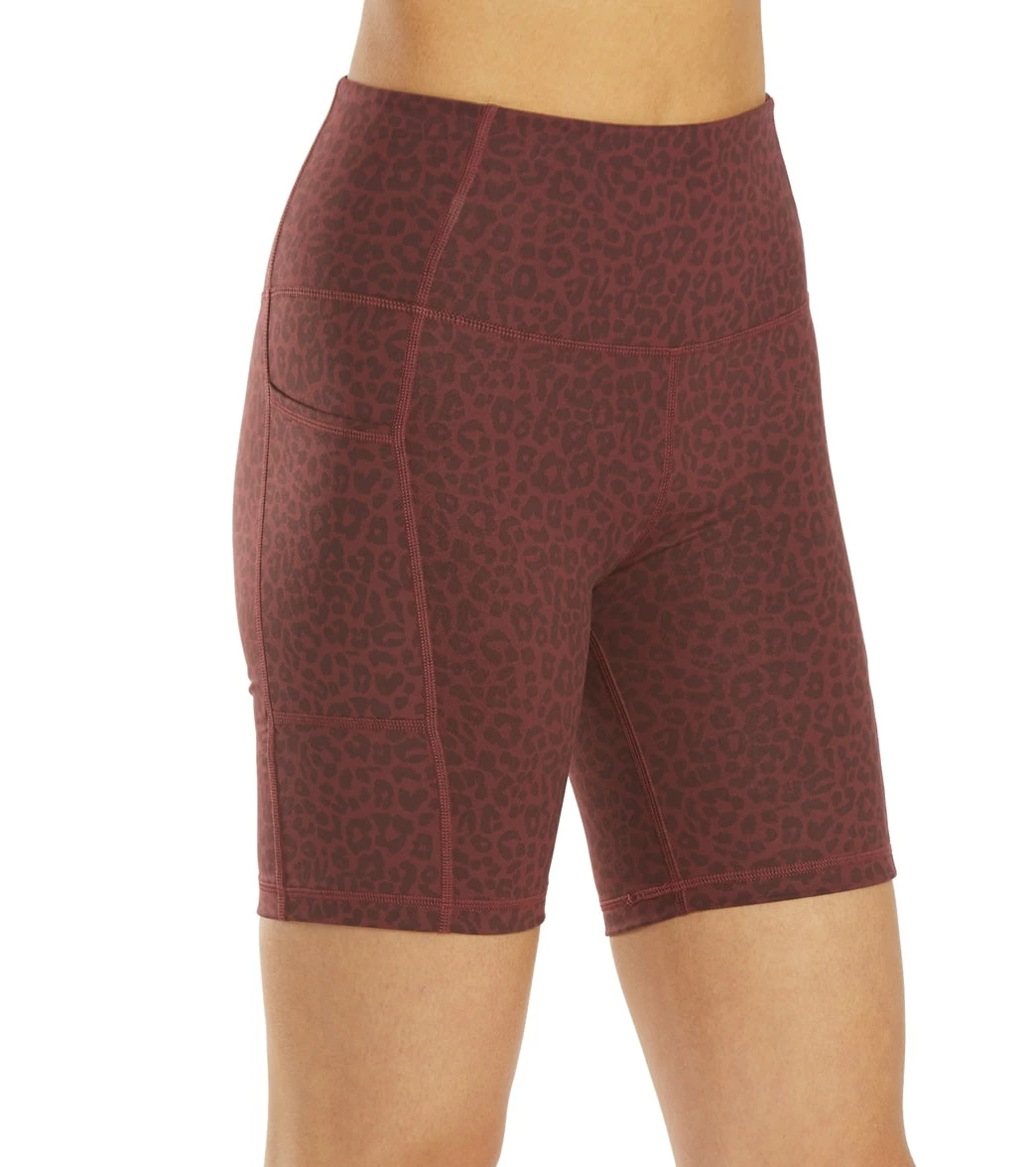 Everyday Yoga Uphold Cheetah High Waisted Biker Shorts With Pockets 7" Burgundy Cheetah