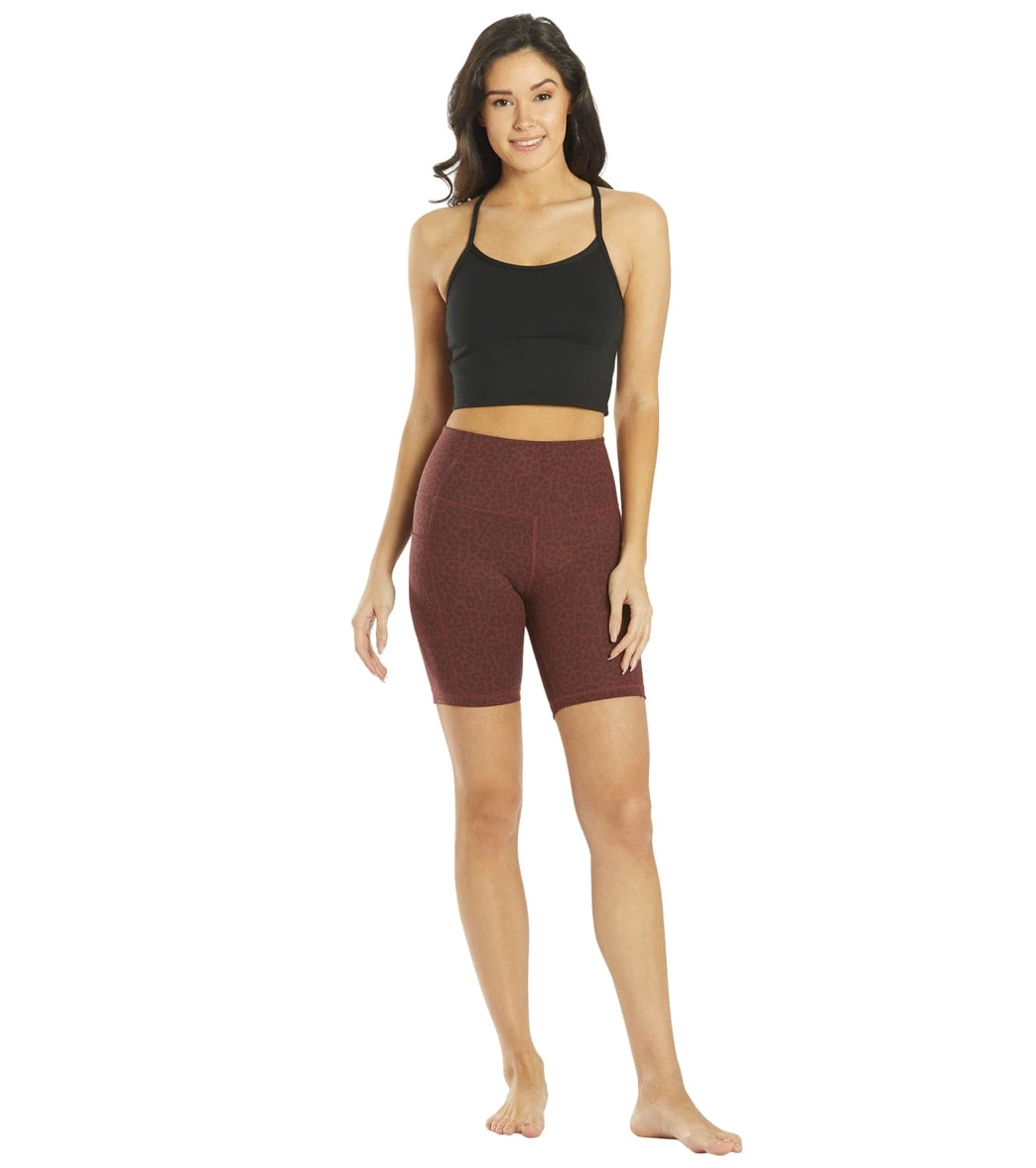 Everyday Yoga Uphold Cheetah High Waisted Biker Shorts With Pockets 7" Burgundy Cheetah - Image 3