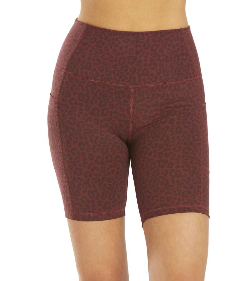 Everyday Yoga Uphold Cheetah High Waisted Biker Shorts With Pockets 7" Burgundy Cheetah - Image 5