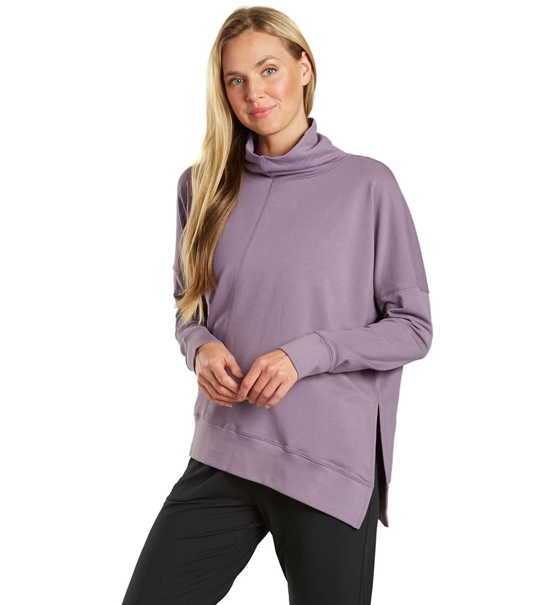 Everyday Yoga Shine Solid Roll Neck Asymmetric Sweatshirt Purple Taupe - Image 5