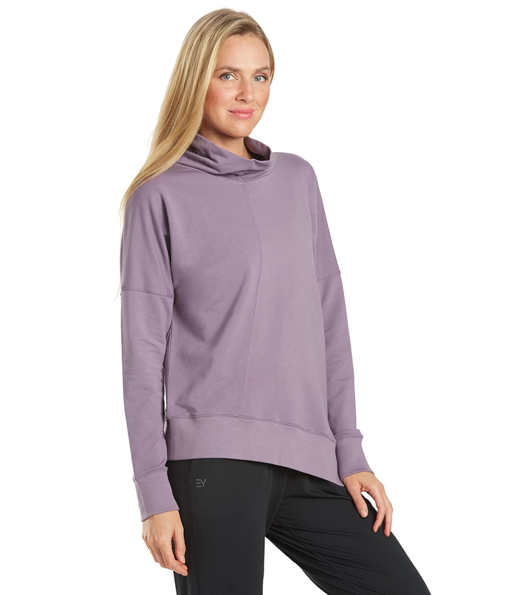 Everyday Yoga Shine Solid Roll Neck Asymmetric Sweatshirt Purple Taupe