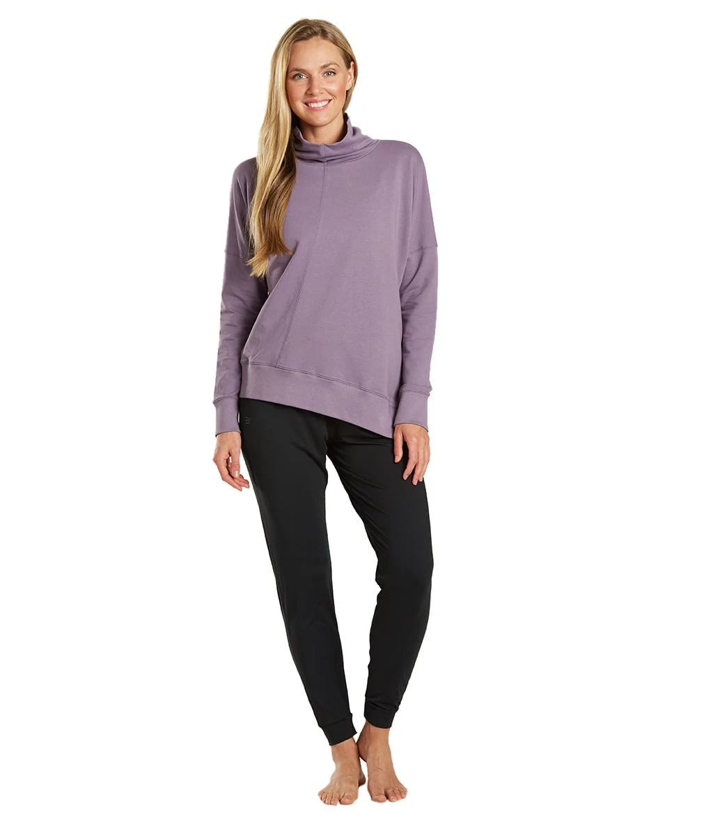 Everyday Yoga Shine Solid Roll Neck Asymmetric Sweatshirt Purple Taupe - Image 3