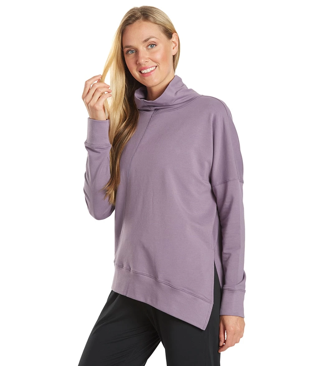 Everyday Yoga Shine Solid Roll Neck Asymmetric Sweatshirt Purple Taupe - Image 4