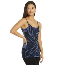 Hard Tail Scoop Back Yoga Tank Top With Bra Electric Mineral Wash Indigo