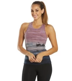 Hard Tail Open Back Support Tank Top Rainbow Horizon Pink Peach Navy
