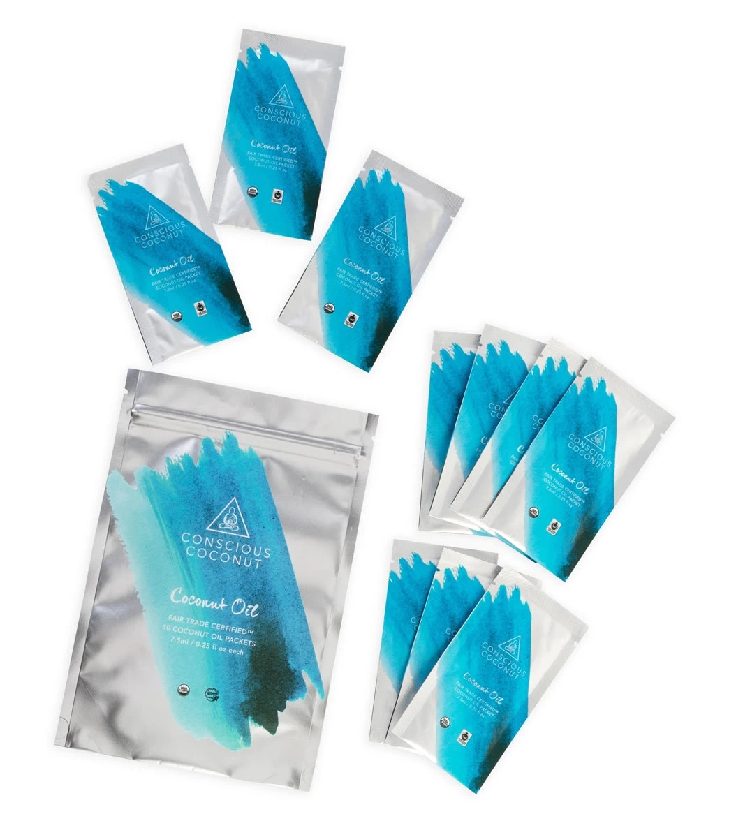 Conscious Coconut Mindful Mini Pouch Of Coconut Oil, 2.5 Oz. (10 Packets) - Image 4